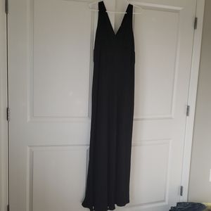 Long black matte satin gown